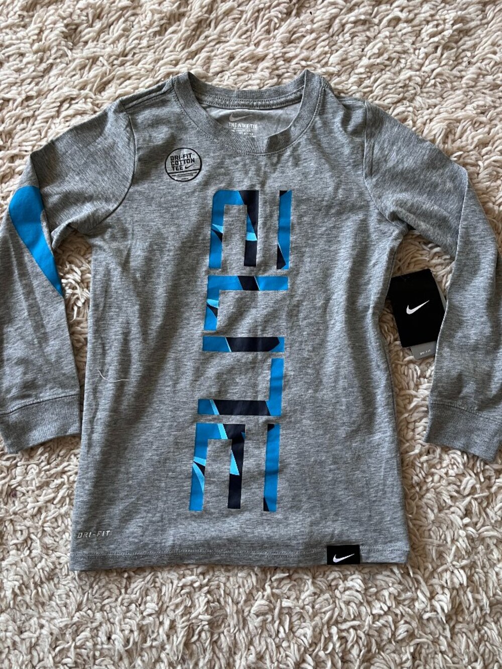 Nike Dri-Fit Kids Long Sleeve Tee Gray Blue XS NWT